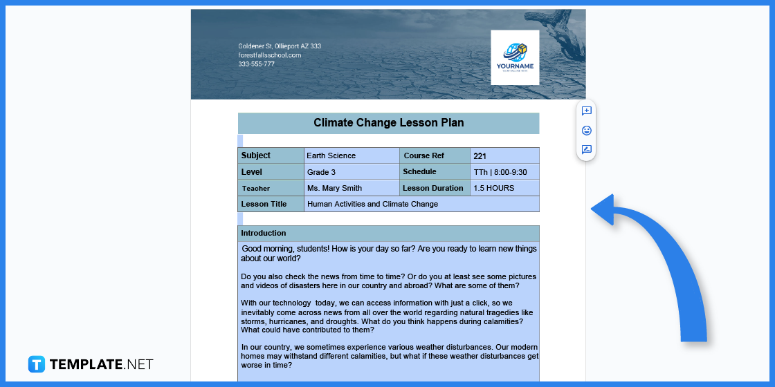 comment créer des leçons sur le changement climatique dans l'exemple de modèle google docs 2023 étape