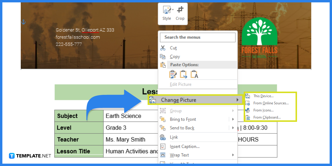 comment créer des leçons sur le changement climatique dans l'exemple de modèle Microsoft Word 2023 étape