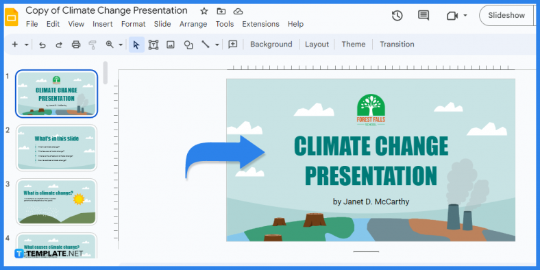 comment créer une présentation sur le changement climatique dans l'exemple de modèle google slides 2023 étape 3 788x