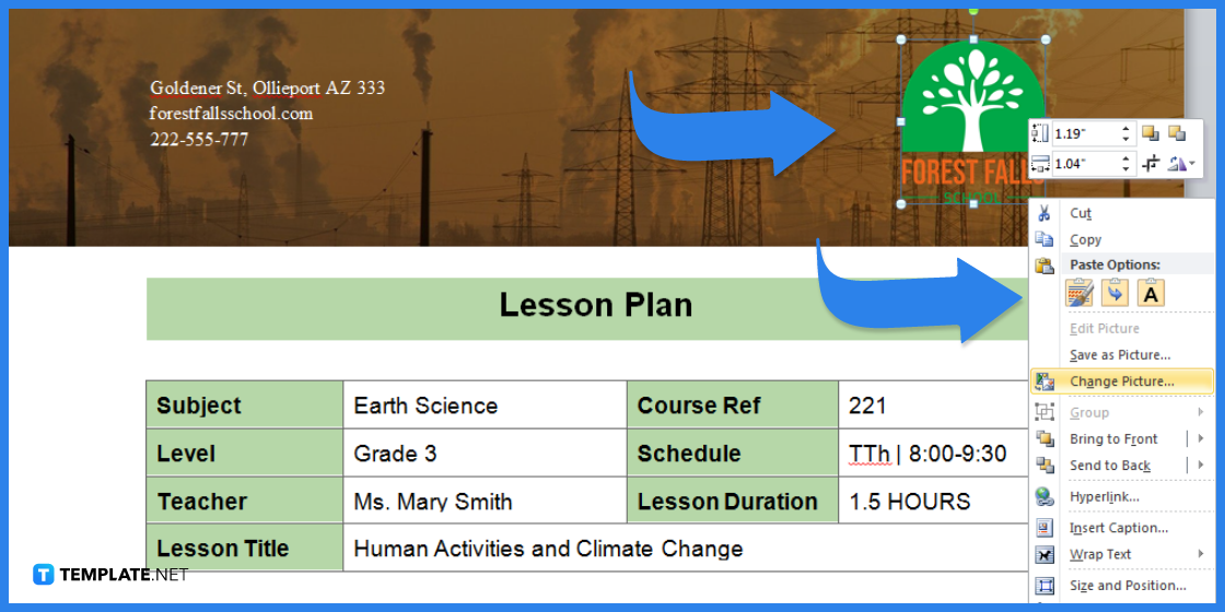 comment faire des leçons sur le changement climatique dans l'exemple de modèle Microsoft Word 2023 étape