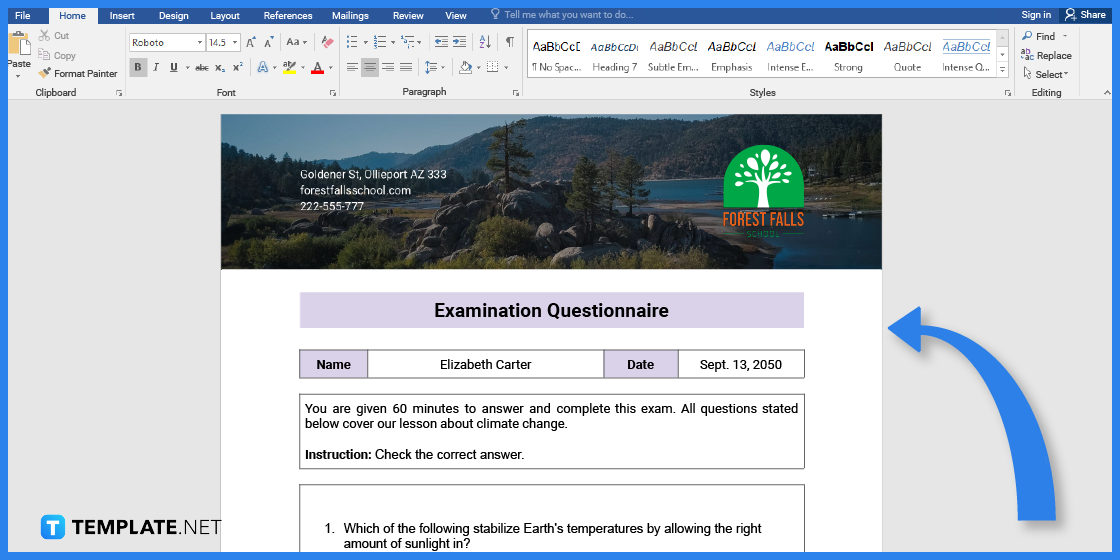 comment faire des questions sur le changement climatique dans l'exemple de modèle Microsoft Word 2023 étape