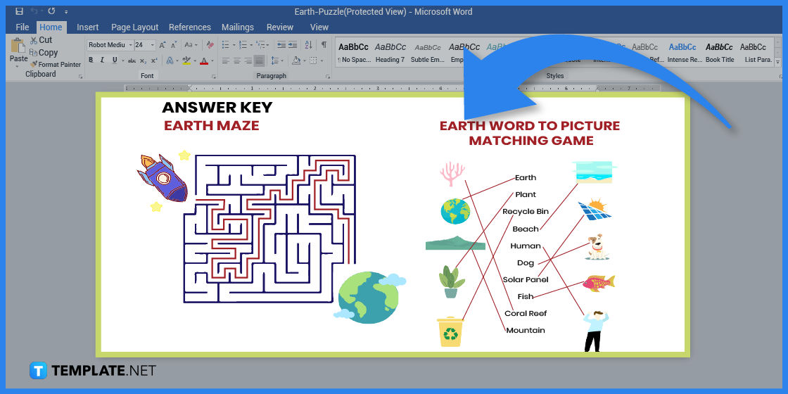 comment faire un puzzle de la terre dans l'exemple de modèle Microsoft Word 2023 étape