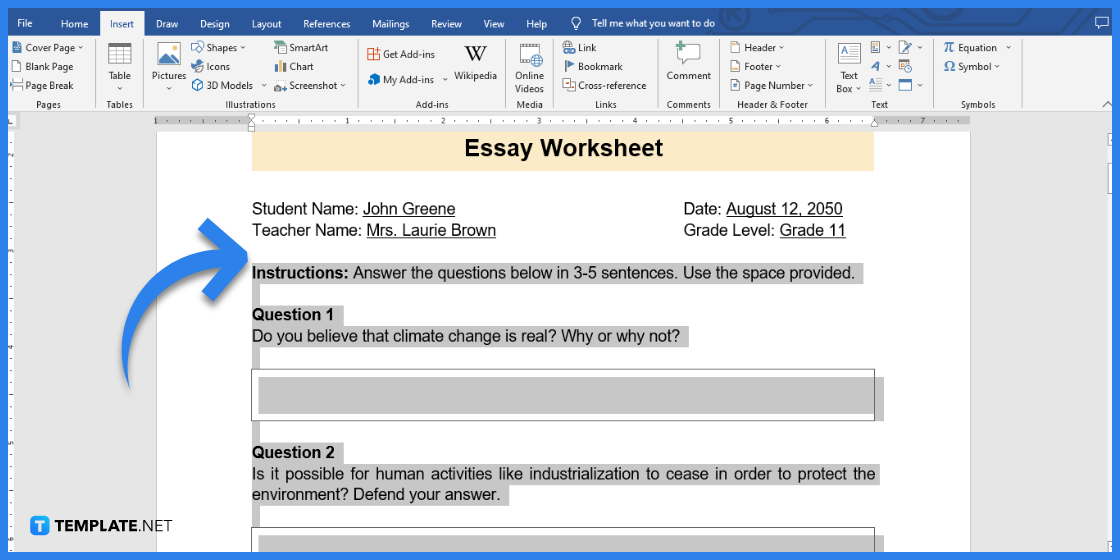 comment créer une feuille de calcul sur le changement climatique dans l'exemple de modèle Microsoft Word 2023 étape