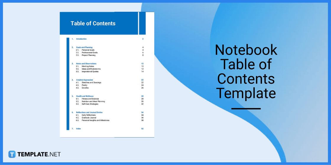 notebook table of contents template
