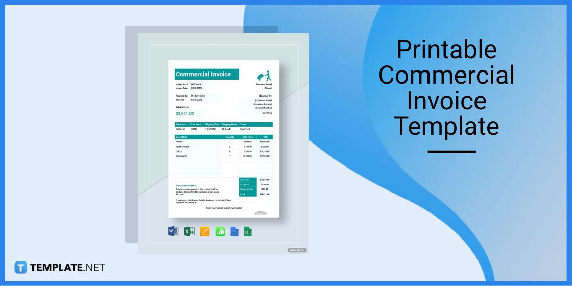 printable commercial invoice template
