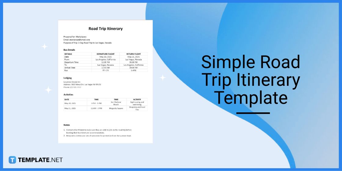 simple road trip itinerary template