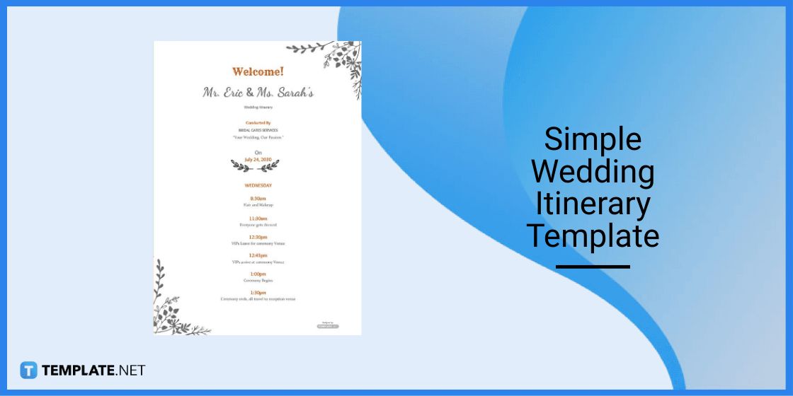 simple wedding itinerary template