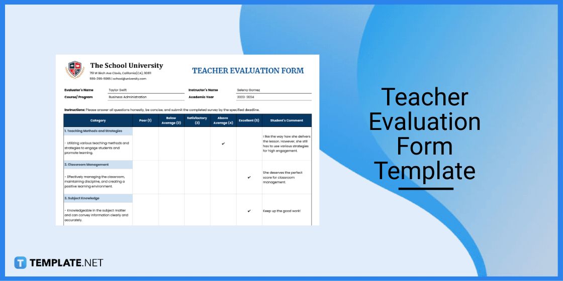 teacher evaluation form template