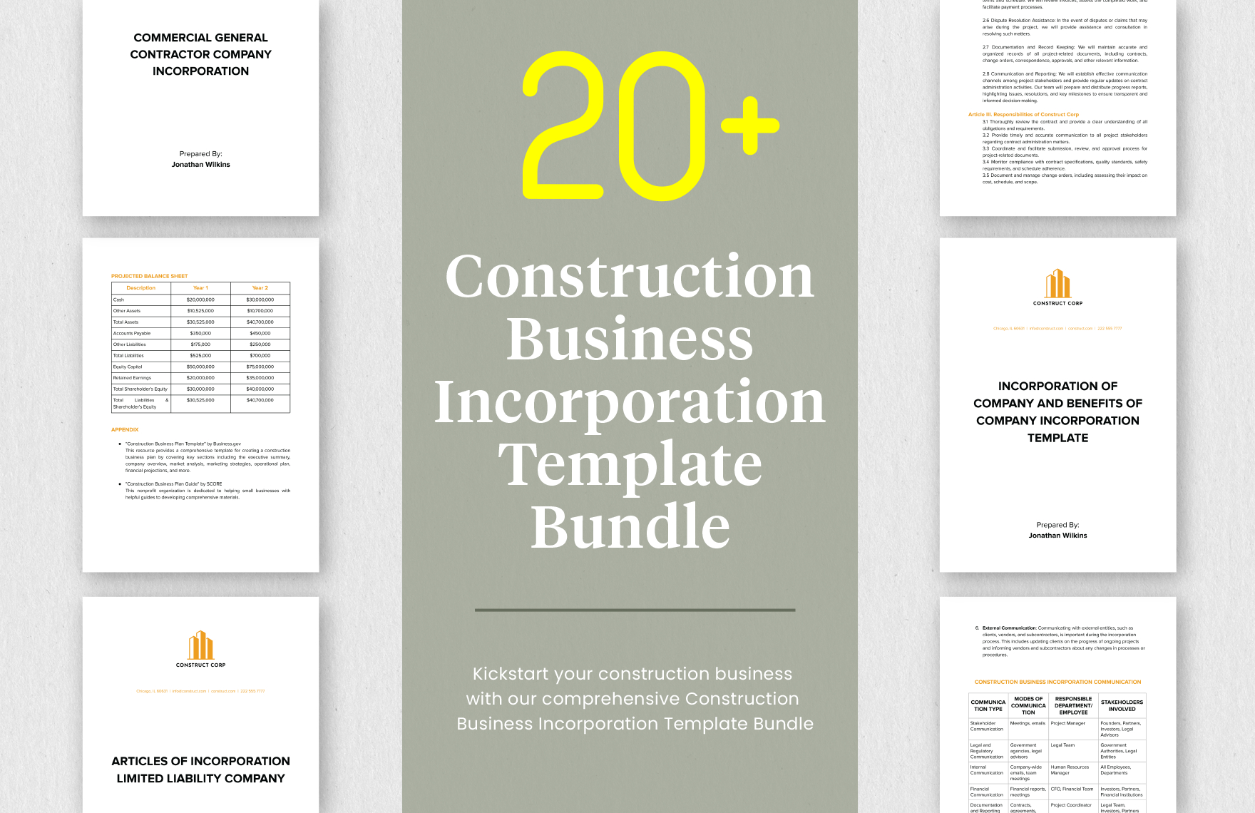 0 construction business incorporation template bundle
