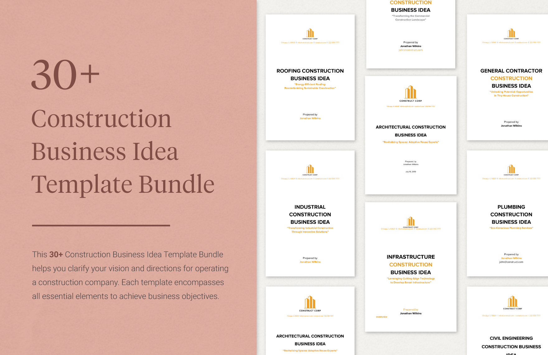 0 construction business idea template bundle