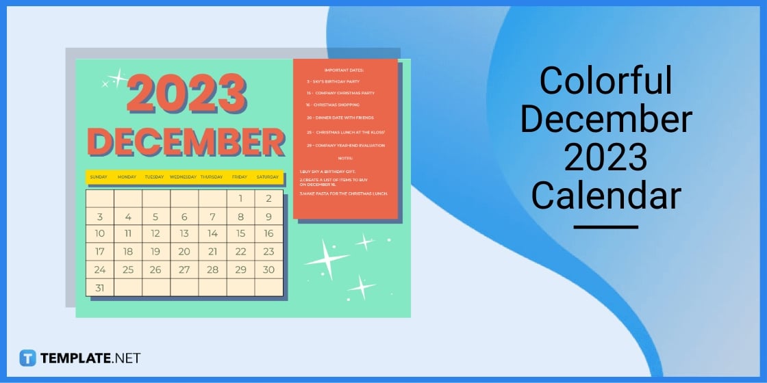 colorful december 2023 calendar template