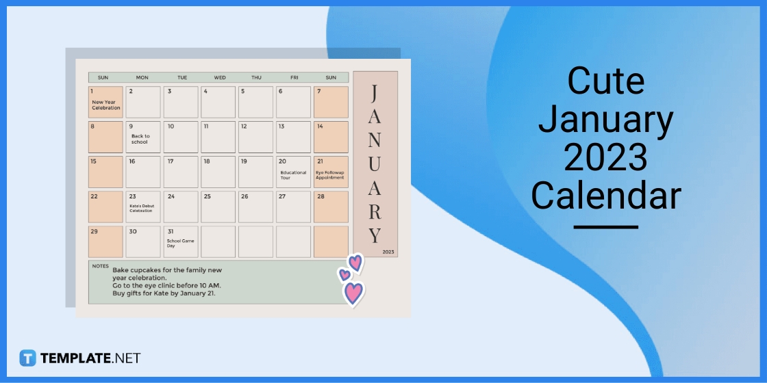 cute january 2023 calendar template