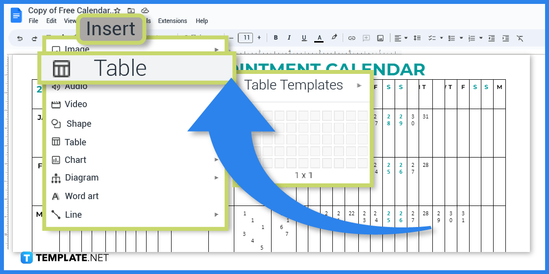 how to create a calendar design in google docs step