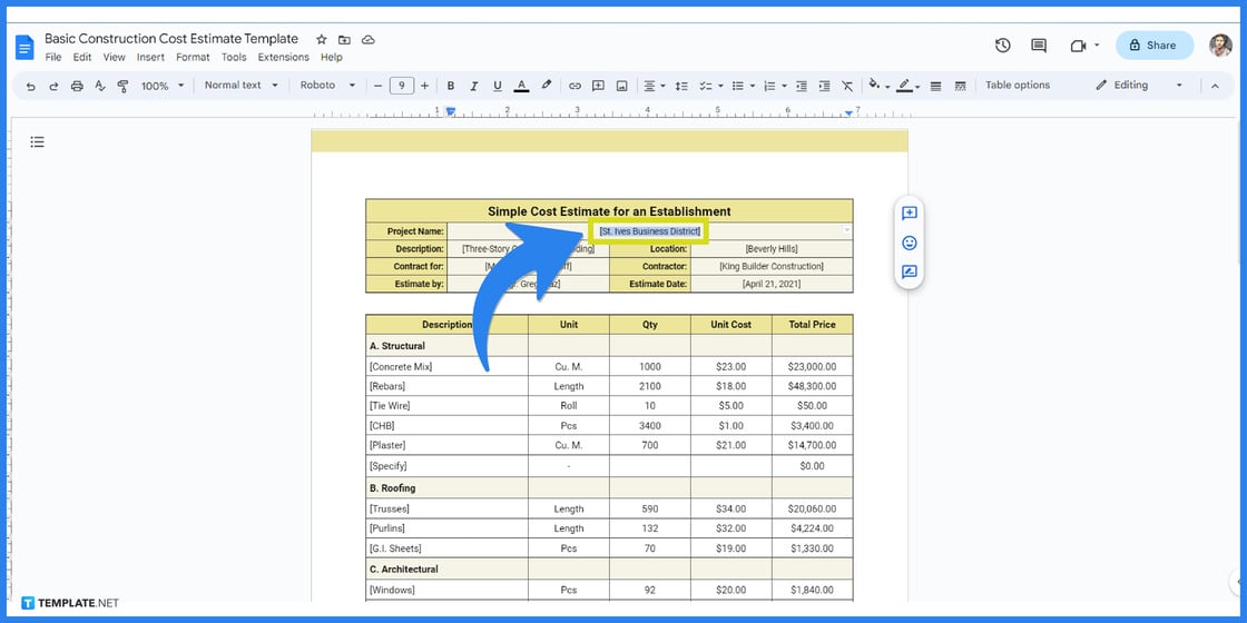 how to create an estimate in google docs step