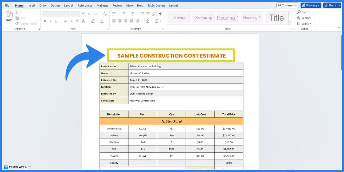 how to create an estimate in microsoft word step
