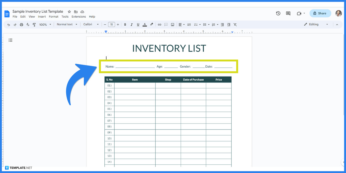 how to create an inventory in google docs step