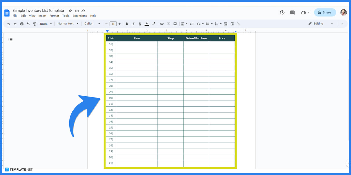 how to create an inventory in google docs step