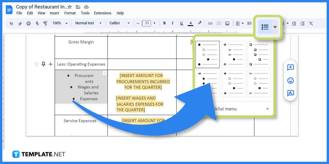 how to make a statement in google docs step