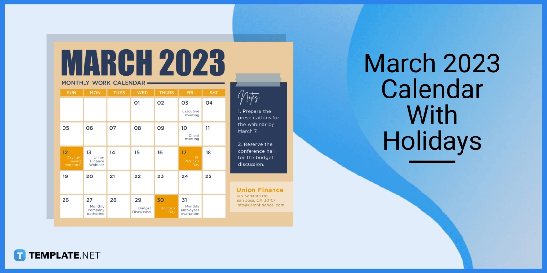 march 2023 calendar with holidays template