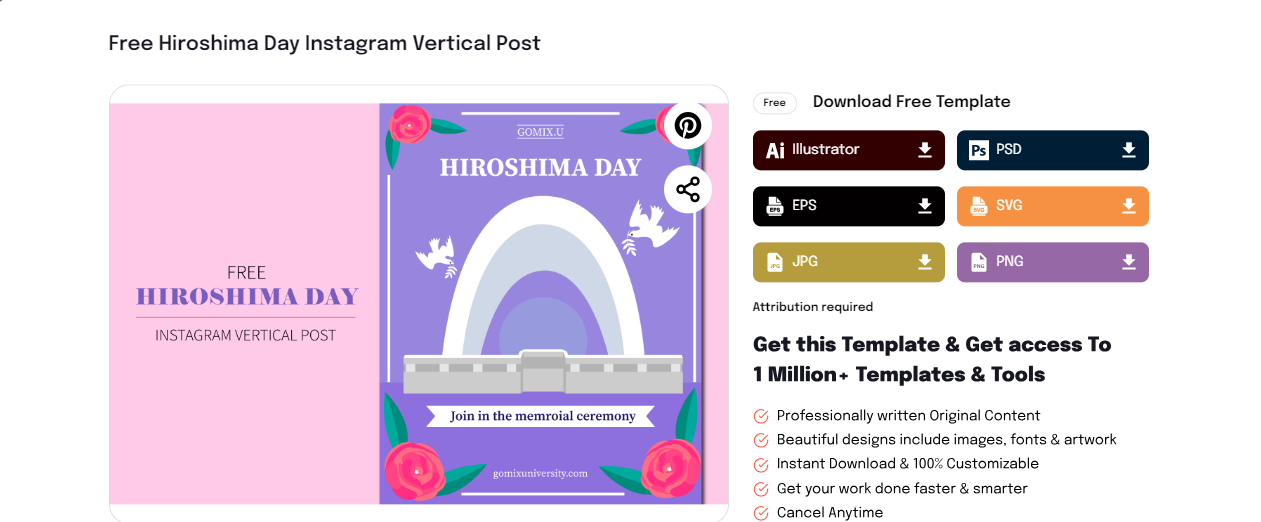 use the hiroshima day instagram vertical post template