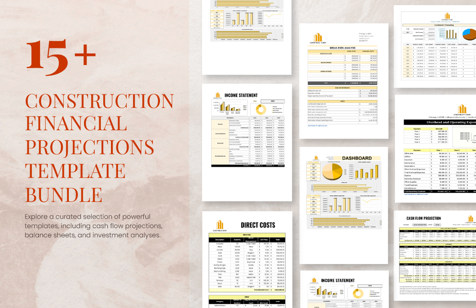 construction financial projections template bundle