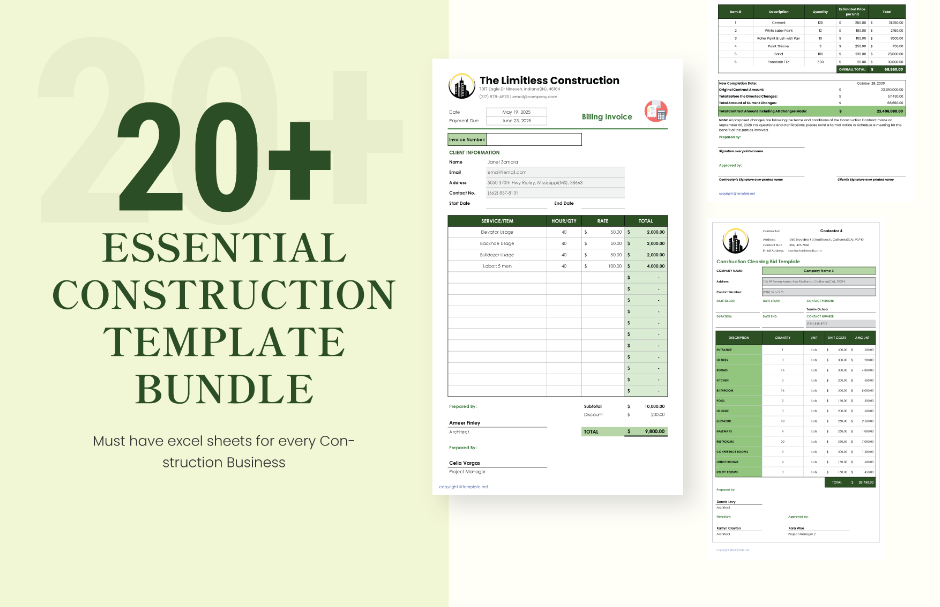 0 essential construction excel template bundle