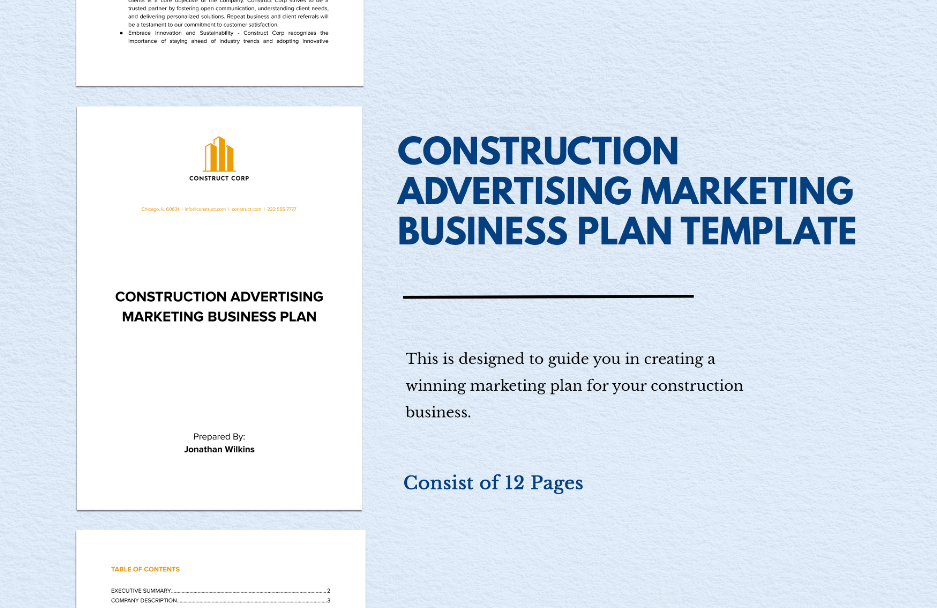 construction advertising marketing business plan ideas examples
