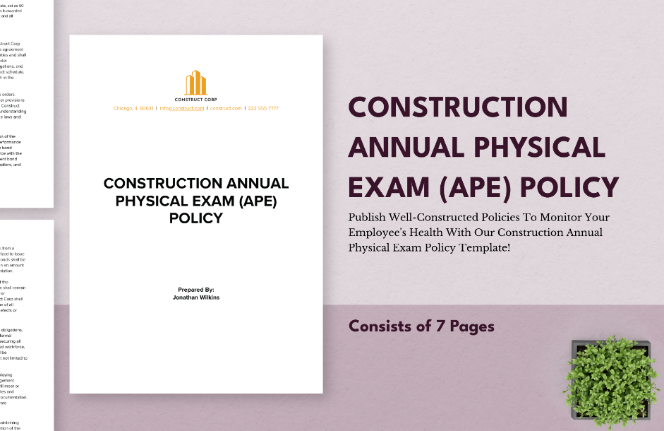 construction annual physical exam ape policy template
