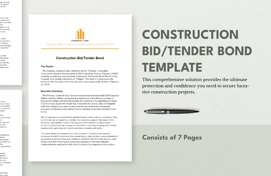 construction bid tender bond template