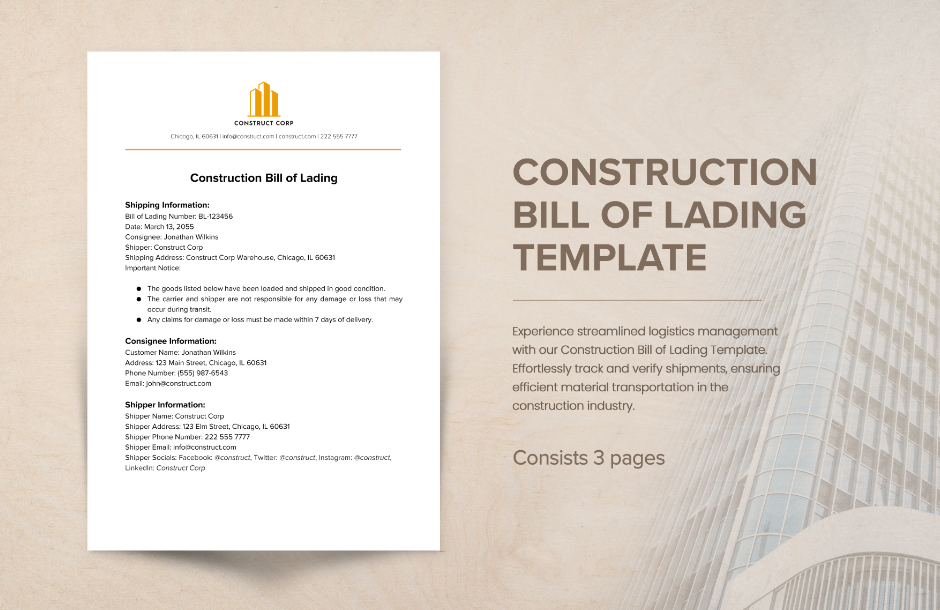 construction bill of lading template ideas examples