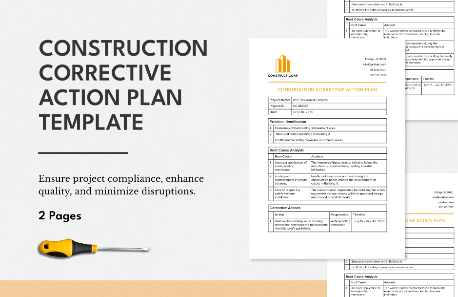 construction corrective action plan cap template ideas examples