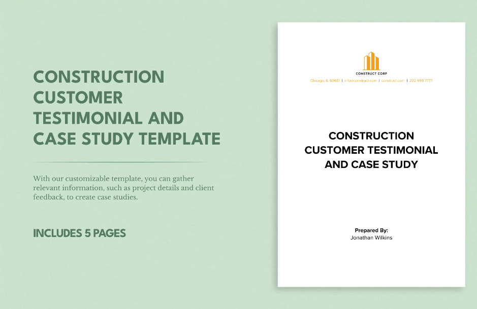 construction customer testimonial and case study template