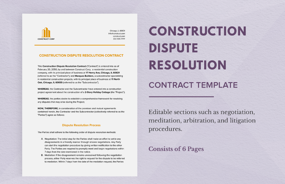 construction dispute resolution contract template ideas examples
