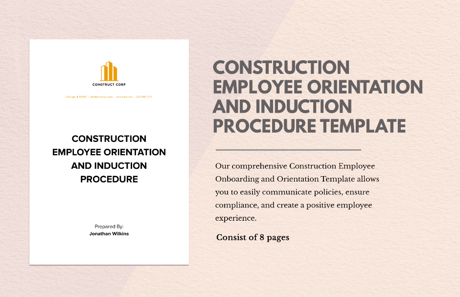 construction employee orientation and induction procedure template ideas examples