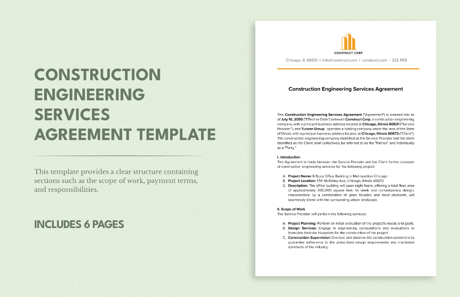 construction engineering services agreement template
