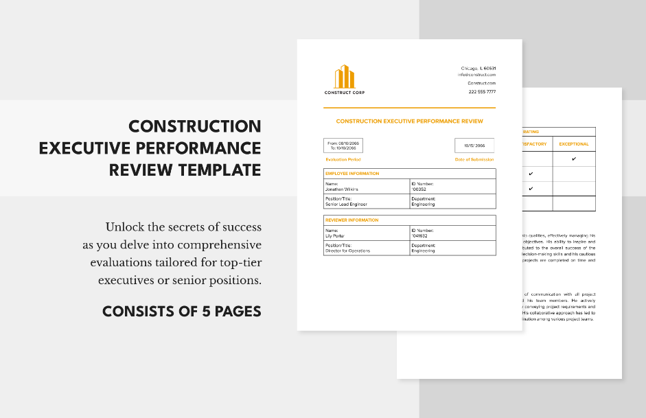 construction executive performance review template ideas examples