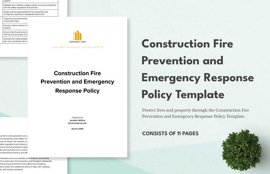 construction fire prevention and emergency response policy template ideas examples
