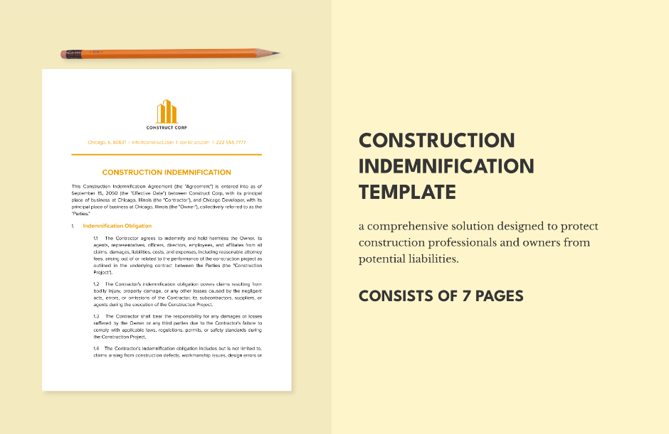 construction indemnification template ideas examples