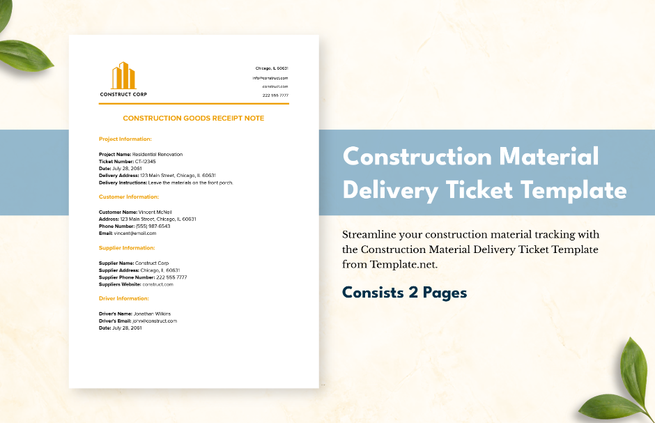 construction material delivery ticket template
