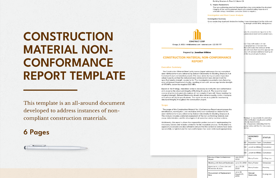 construction material non conformance report template