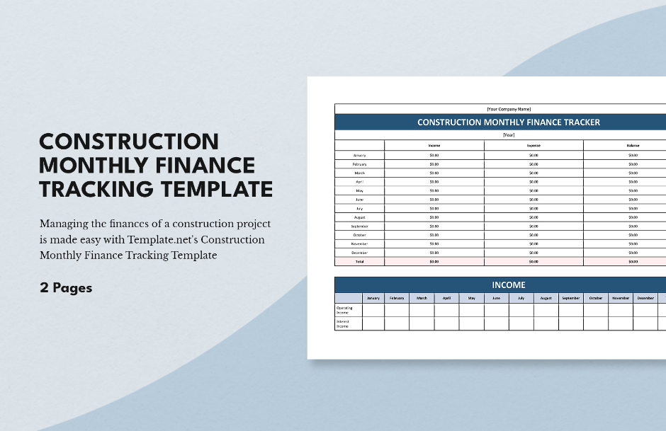 construction monthly finance tracking template ideas examples