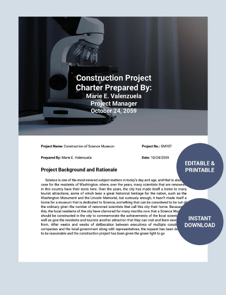 construction project charter template ideas examples