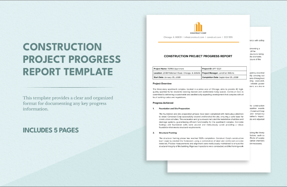 construction project progress report template