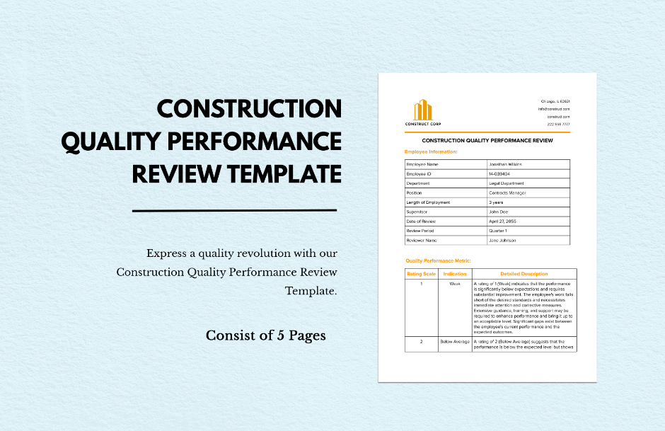 construction quality performance review template