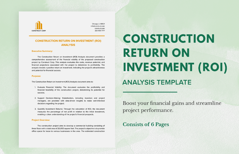 construction return on investment roi analysis template