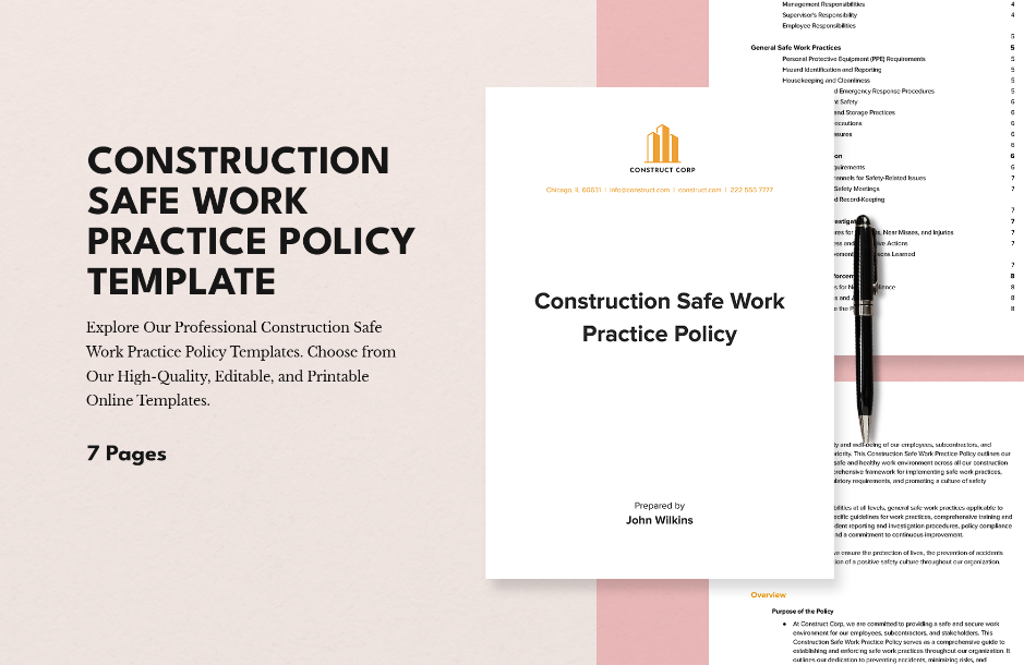 construction safe work practice policy template ideas examples