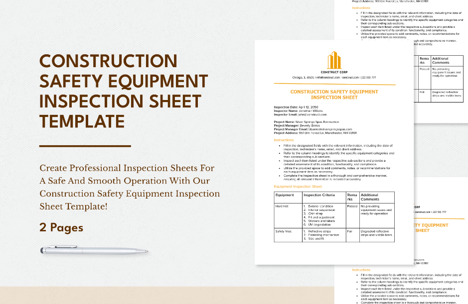 construction safety equipment inspection sheet template ideas examples