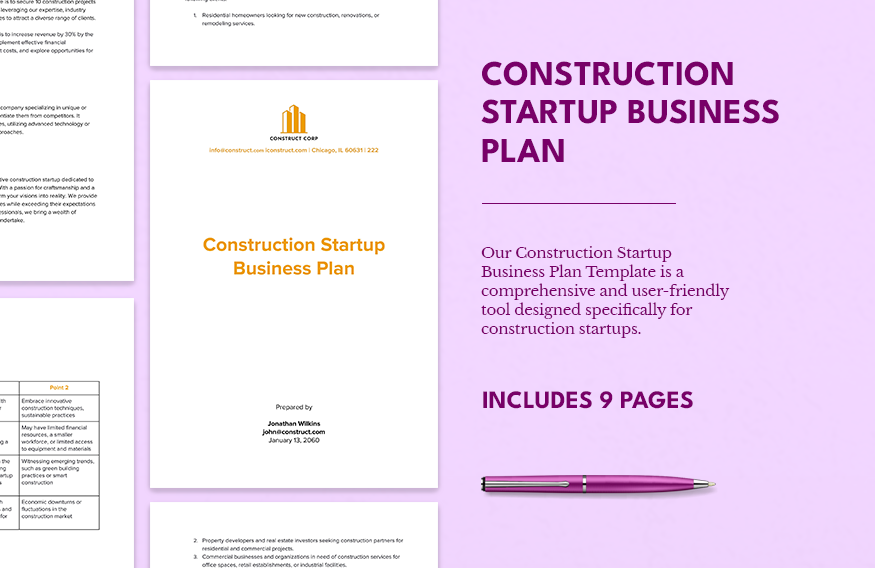 construction startup business plan ideas examples