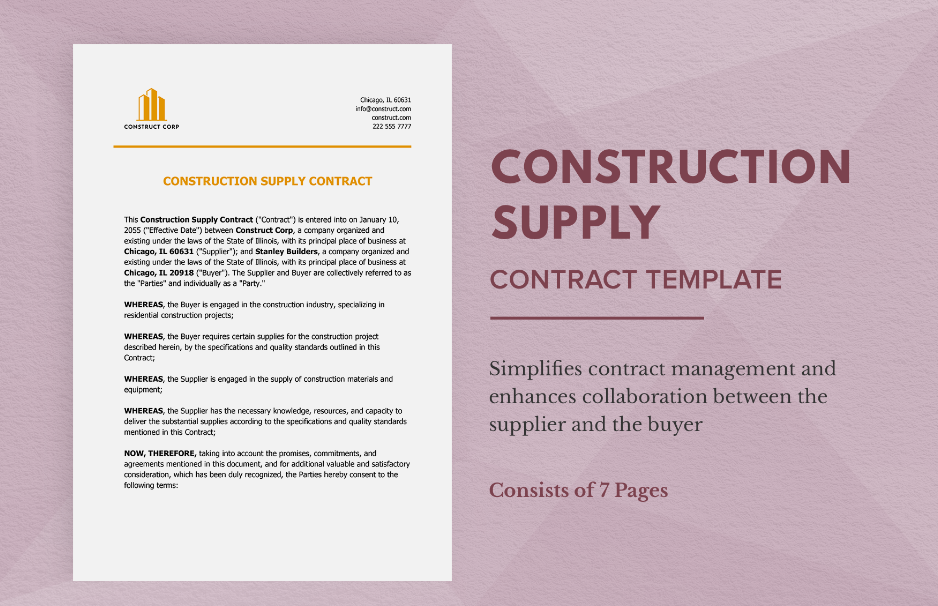 construction supply contract template ideas examples