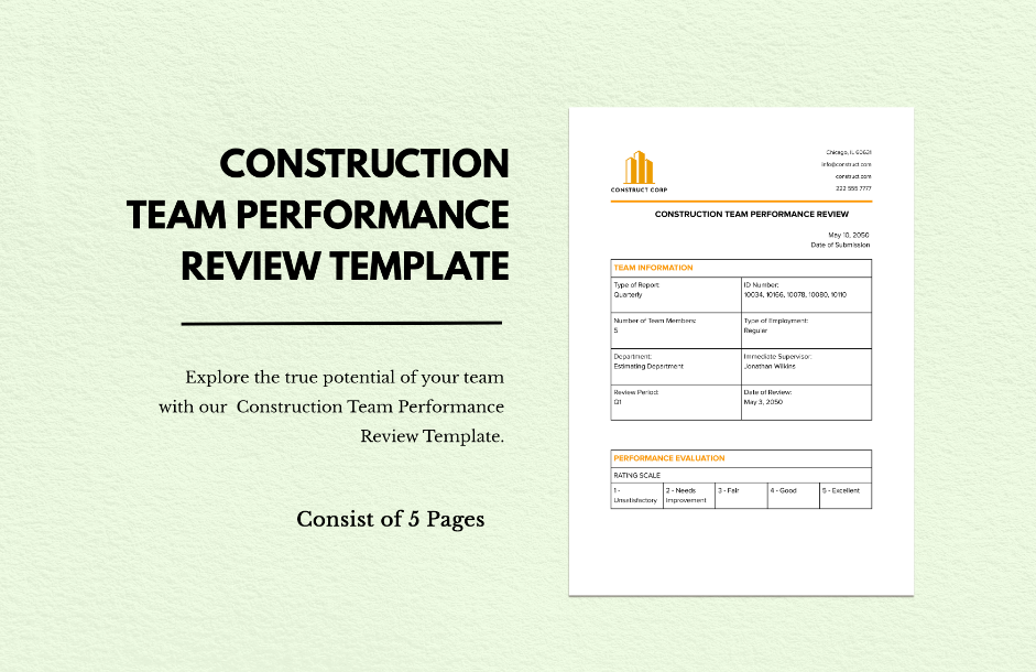 construction team performance review template